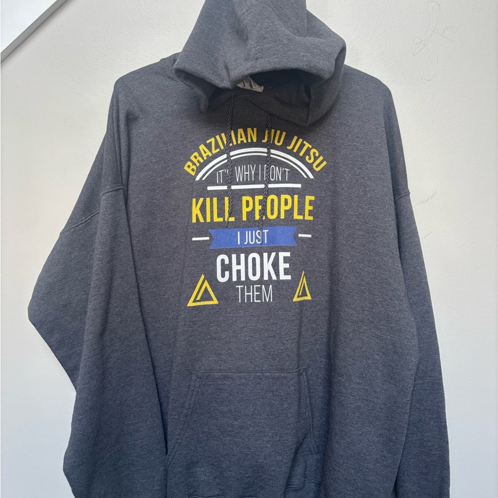Men’s XL Brazilian Jiu Jitsu grey hoodie with front pocket- Martial arts combat